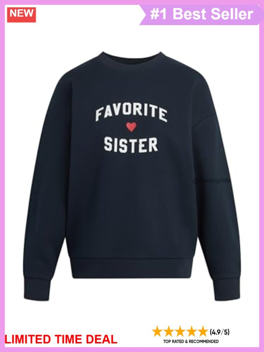 Oversized Cotton Blend Crewneck Sweatshirt with Heart Logo Lettering